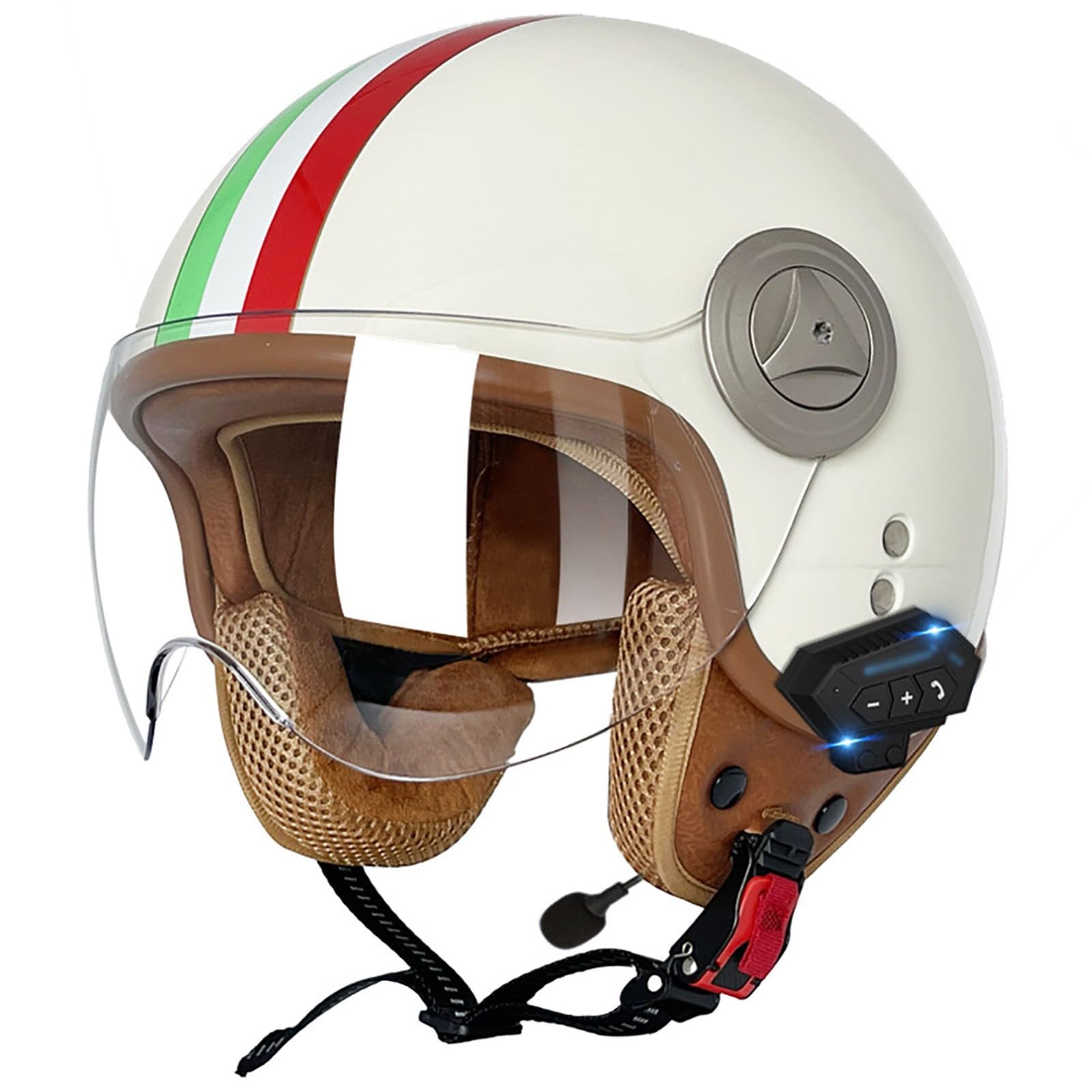 Certyfikat DOT/ECE, lekki kask motocyklowy z Bluetooth, otwarty kask motocyklowy z wizjerem, kask motocyklowy retro 3/4 dla mężczyzn i kobiet, kask pół-sezonowy G, XXL/(61 ~ 62 cm)