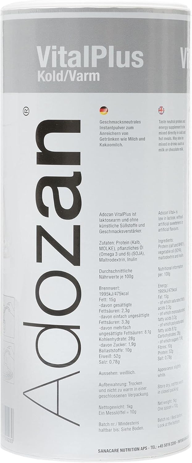 Adozan Vital + High Caloric Protein Powder & Weight Gainer for Healthy Weight Gain & Regeneration 52% Protein 28% Carbohydrates 15% Fat Loss of Appetite & Muscle Building 1 kg