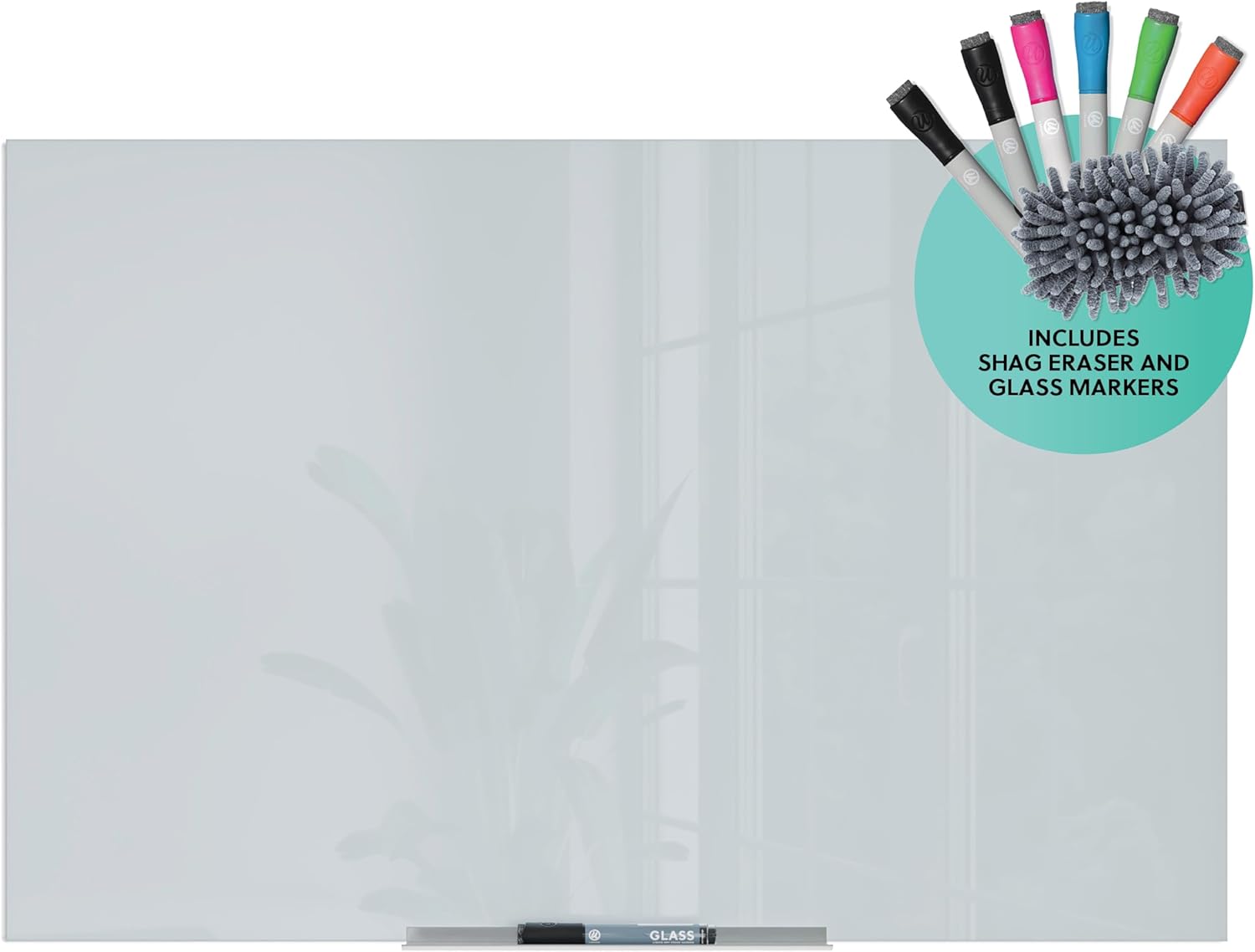 U Brands Floating Non-Magnetic Glass Dry Erase Whiteboard, Includes Shag Eraser & Markers, 1 Magnet, 36 X 24 (3975U00-01)