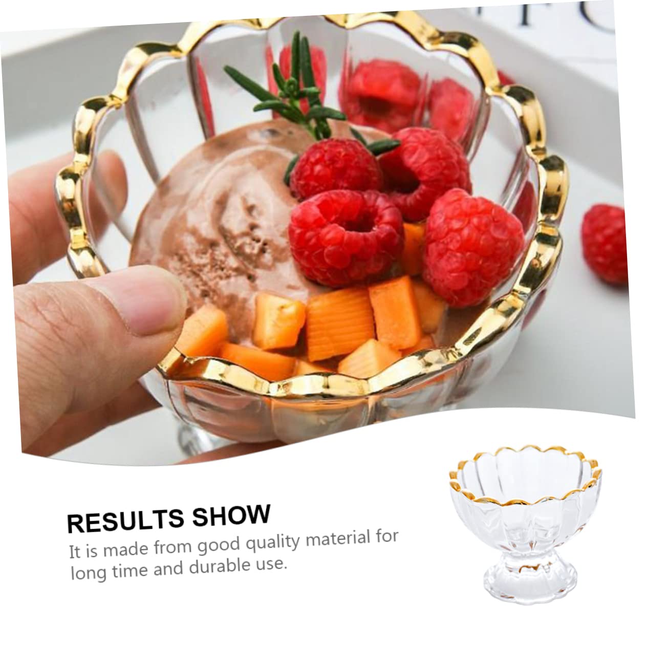 POPETPOP 3 Pezzi Tazza da Dessert Vetro Trasparente Forma di Fiore con Dorato Coppa Gelato Creativa Monoporzione per Dolci Casalinghi e Pudding