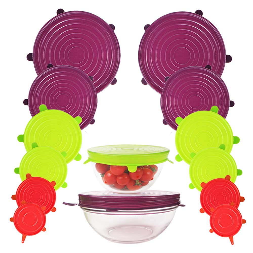 Webake Silicone Stretch Lids 12 Pack Reusable Expandable Lids (2.6" to 8.3") Fit Various Sizes of Container Tops, Bowls, Cups, Cans (Durable, Flexible)