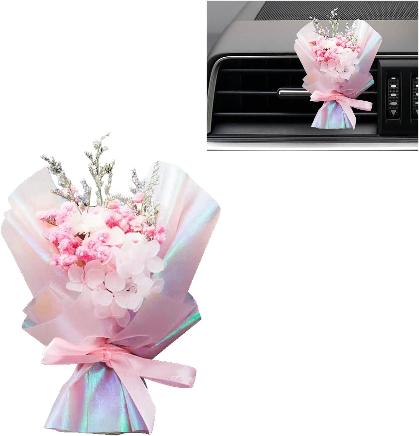 Mini Dried Flowers Bouquet for Car Air Vent Clips, Car Air