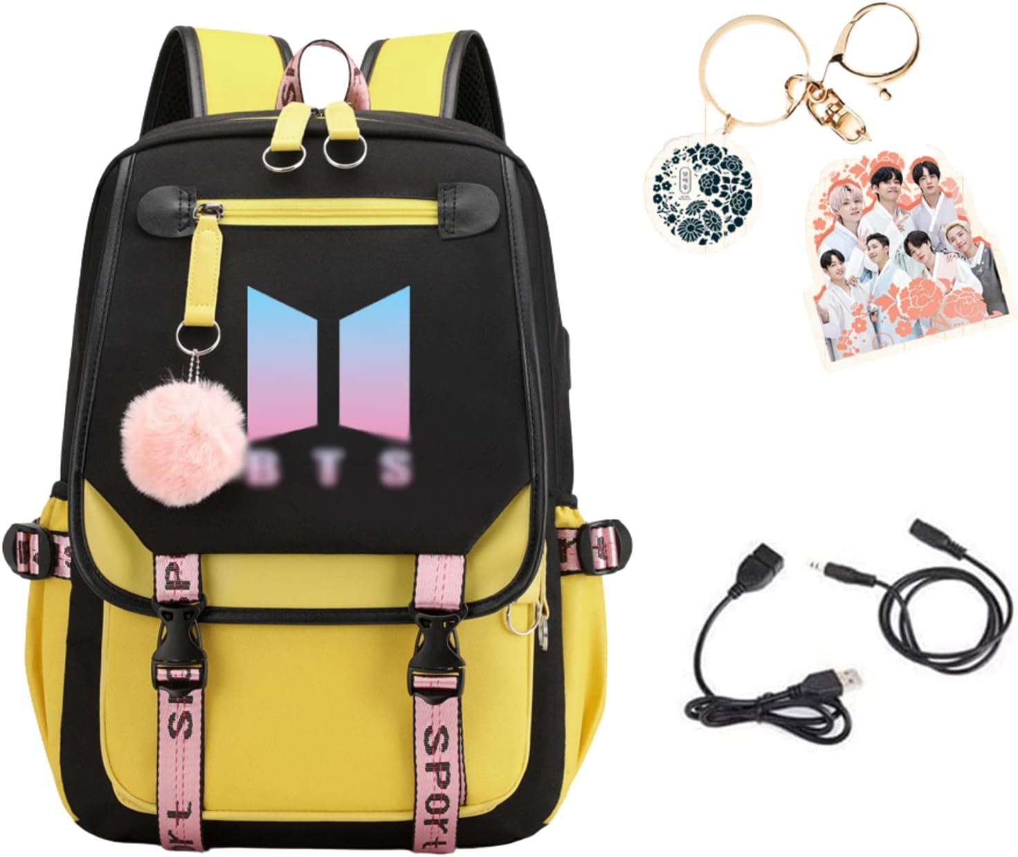 AMEEDA Backpack With Audio Cable USB Charging Port Korean