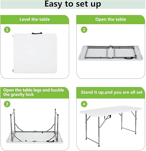 Miniatura 3 de PIKAQTOP Mesa plegable de plástico resistente de 6 pies con asa de transporte para jardín, fiesta, picnic, camping, barbacoa, comedor, cocina, boda,