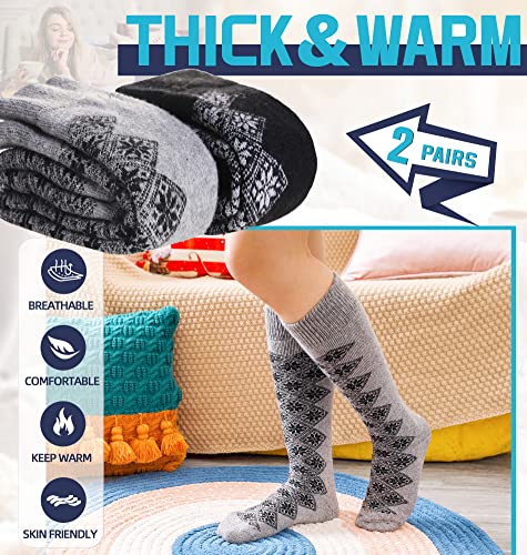 Image of DoSmart Womens Winter Warm Knee High Socks Ladies Wool Cozy Thick Hiking Skiing Comfy Thermal Boot Long Socks 2 Pairs
