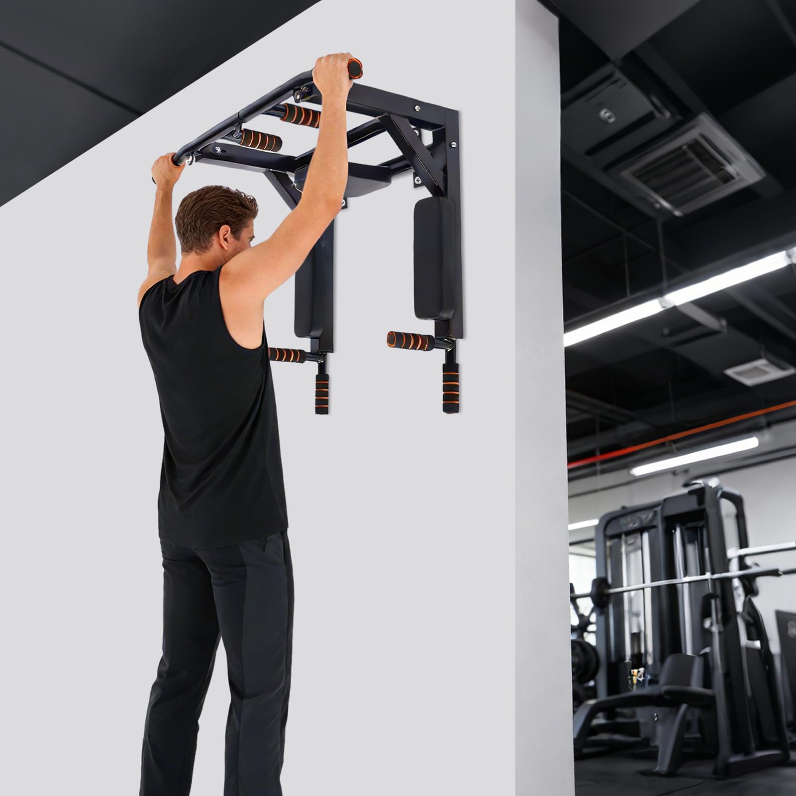 Barra per trazioni da parete, multifunzione, portata 200 kg, con imbottitura in poliuretano, 8 viti di espansione per sicurezza, dispositivo fitness salvaspazio per casa/ufficio