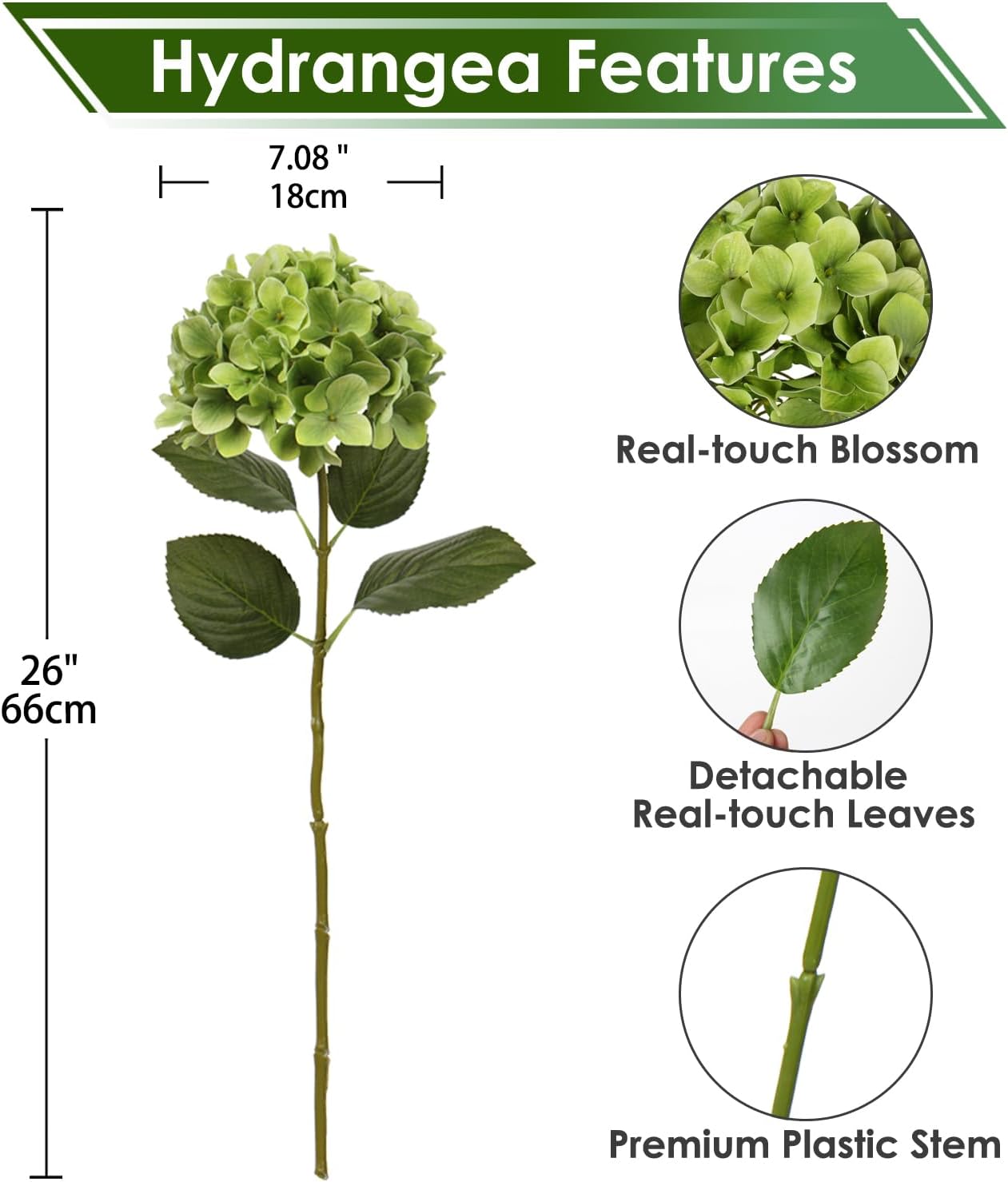 DILATATA Faux Hydrangea Large Artificial Green Hydrangea Flowers 26" Real Touch Hydrangea Flowers Lifelike Silk Hydrangea Stems for Wedding Party Garden Home Decor-Green Flowers 3PCS - Image 6