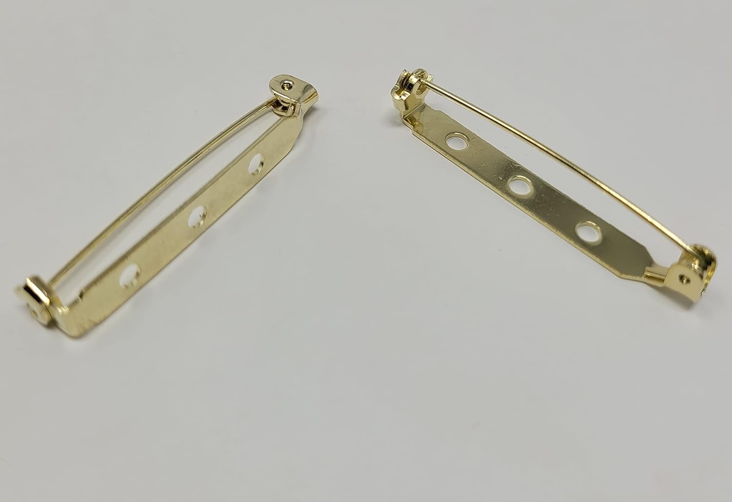 Gold Brass Safety Catch Locking Bar Pins Jewelry Brooch Pin Backs with 3 Holes, 38mm x 1-1/2 Inch (Pack of 50)
