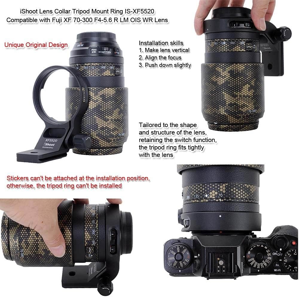 Anello di montaggio per treppiede compatibile con Fuji XF 70-300 f/4-5.6 R LM OIS WR e Fujifilm XF 55-200mm f/3.5-4.8 R LM OIS, staffa di supporto piastra a sgancio rapido per treppiede Arca-Swiss Fit