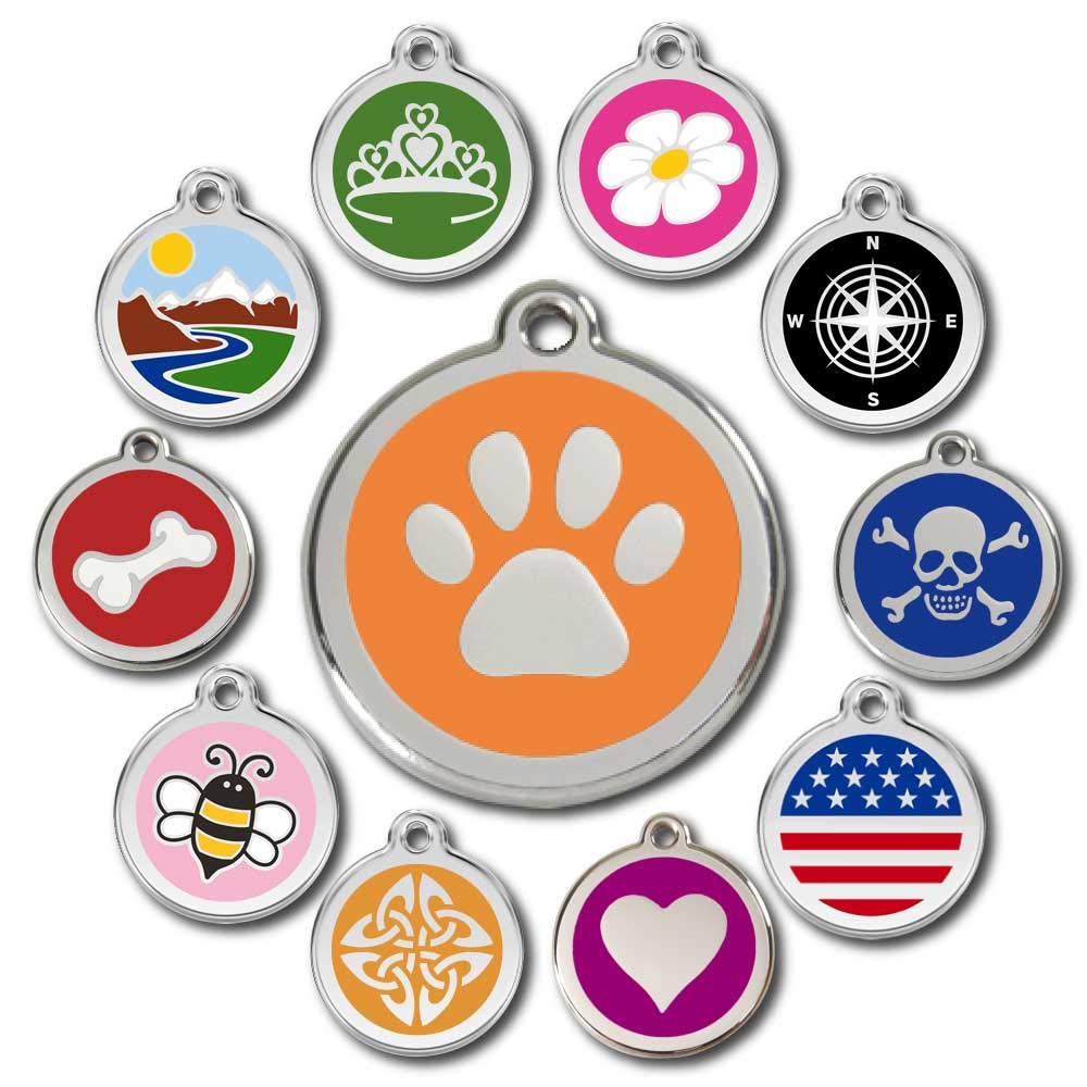 Deluxe Deep Engraved Stainless Steel Designer Pet ID Tags - Engraving Will Last! - Now Selling on Amazon! 120 Choices of Pet Tags, Dog Tags, Cat Tags Most Ship Next Day (Orange, Pawprint)