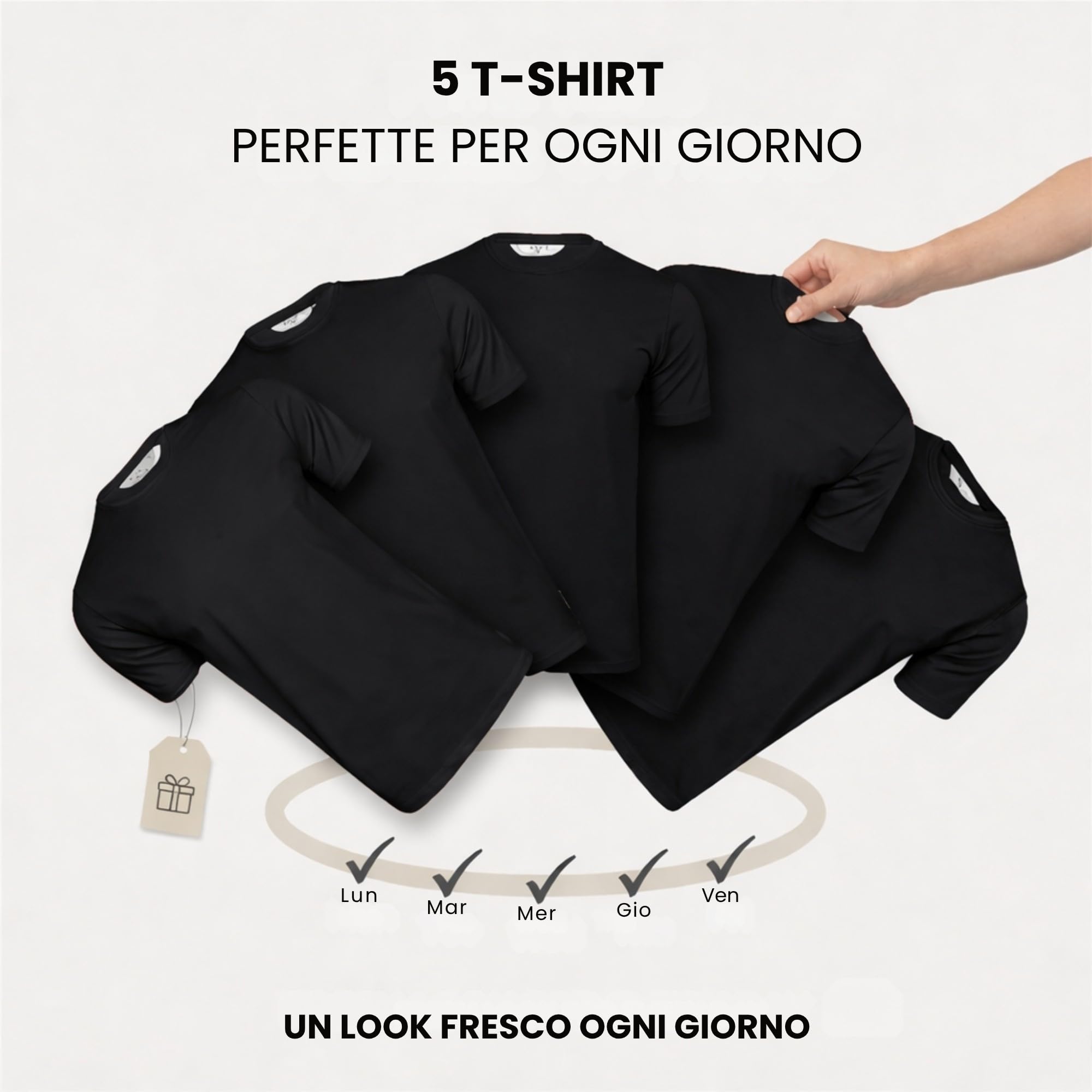Xact T-Shirt da Uomo, (Pacco da 5), Tinte Unite, Girocollo, 100% Cotone