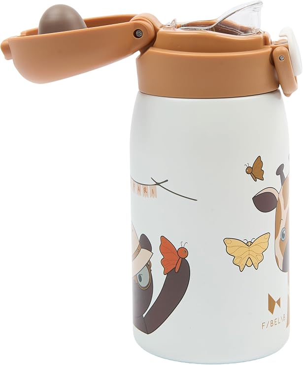 Fabelab Children's Bottle 320 ml | Giraffe Motif | Stainless Steel BPA Free | School No Leaks | Water Bottle