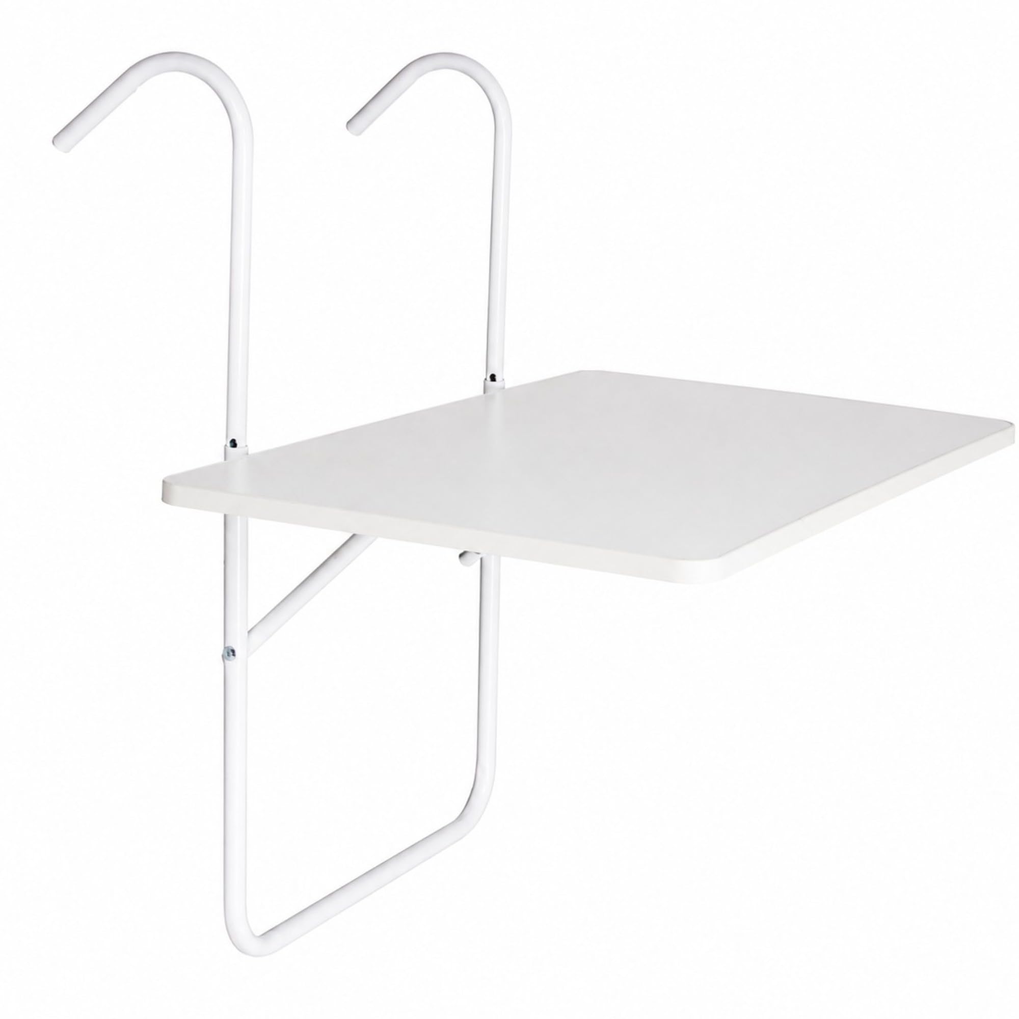 KORAT - Tavolo da Balcone Sospeso 60x40 cm, Tavolino Pieghevole da Ringhiera con Ganci Regolabili fino a 15 cm, Portata 15 kg, Tavolo Salvaspazio per Balcone, Terrazzo e Giardino