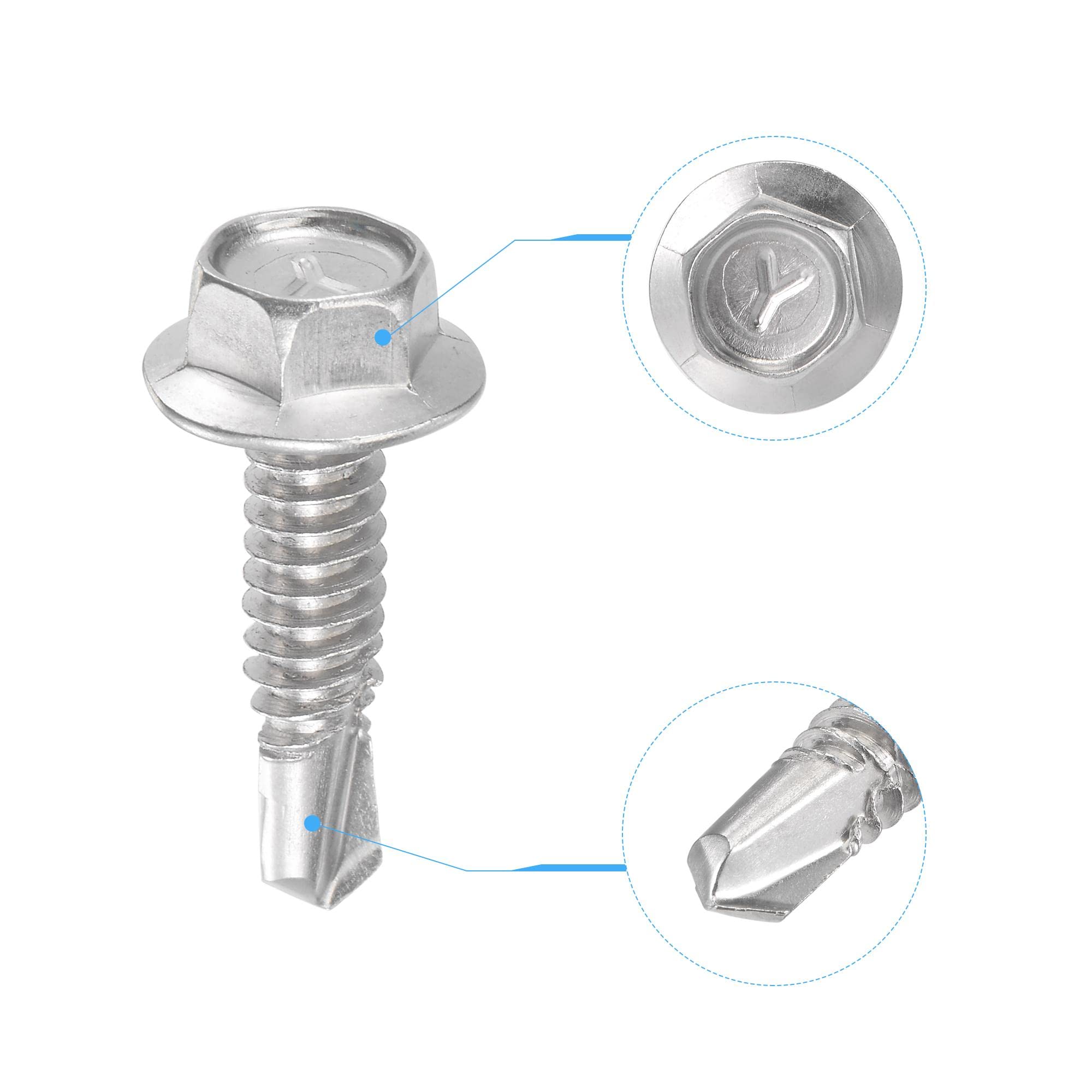 180 Pcs #8 X 3/4" Hex Washer Head Self-Drilling Screws - 410 Stainless Steel Sheet Metal Screws