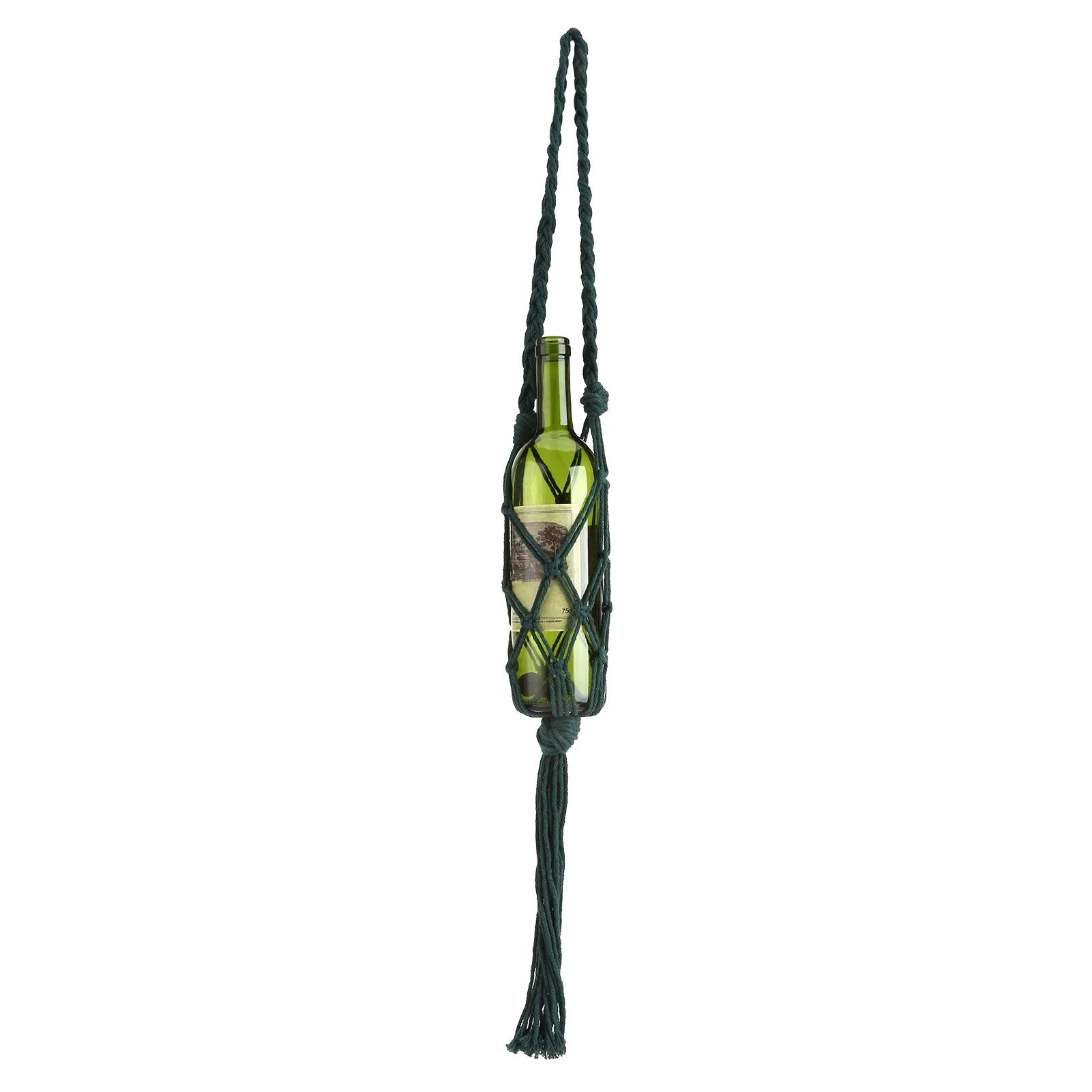 BEIJIALY Wine Bottle Holder Bohemian Style, Drink Carrier Holder, Macrame Water Bottle Carrier Holder, Hand Knitting Cotton Rope Bottles Storage Hanging Bag(Blackish Green)