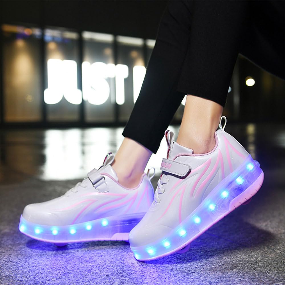 ENEN Zapatos con Ruedas, Zapatillas con Dos Ruedas para niños y Niña Zapatillas con Ruedas Skateboarding Zapatos Bambas con 2 Ruedas (28-39 EU)