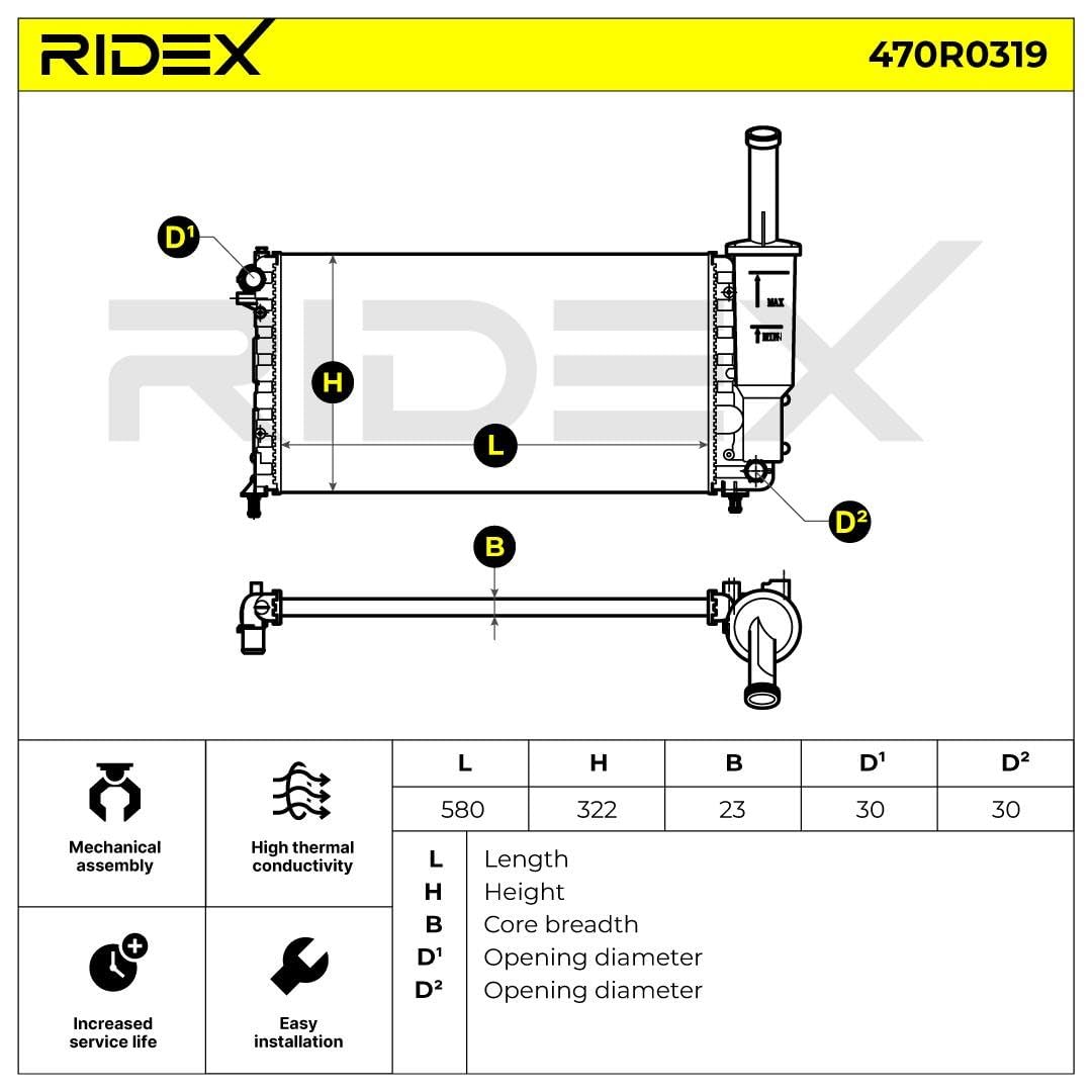 RIDEX 470R0319 Radiateur du moteur Compatible avec FIAT Punto II 3/5 portes 188 Essence