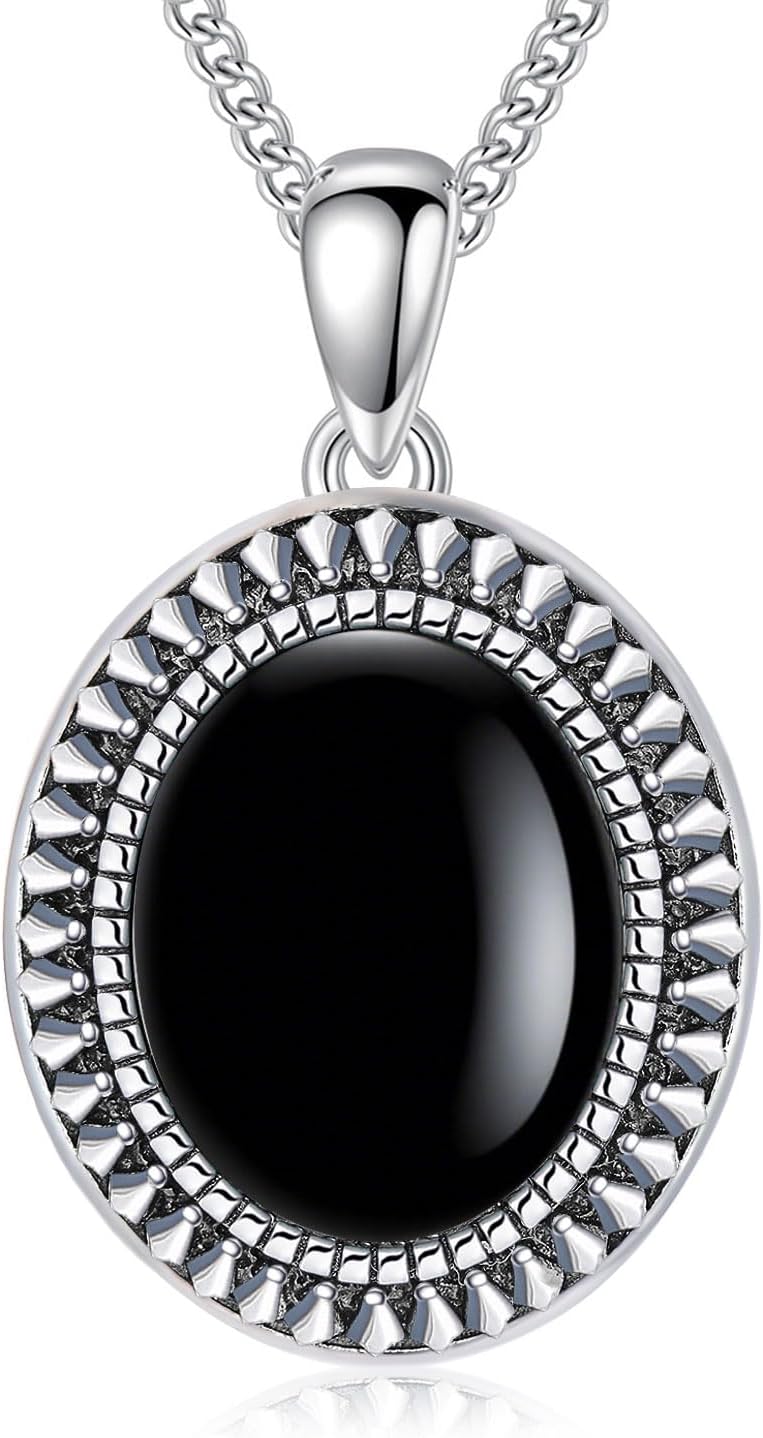 Genuine Gemstone Necklace for Women 925 Sterling Silver Real Southwest Native American Pendant Jewelry with Oval Gemstone for Her Wife Mom
