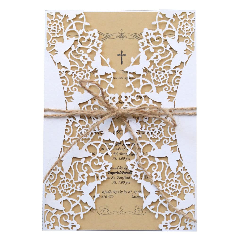Invitation mariage dentelle kraft : 20 kits découpés au laser 13x18cm