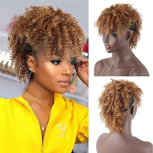 SCENTW High Puff Afro Ponytail with Bangs Short Kinky Curly