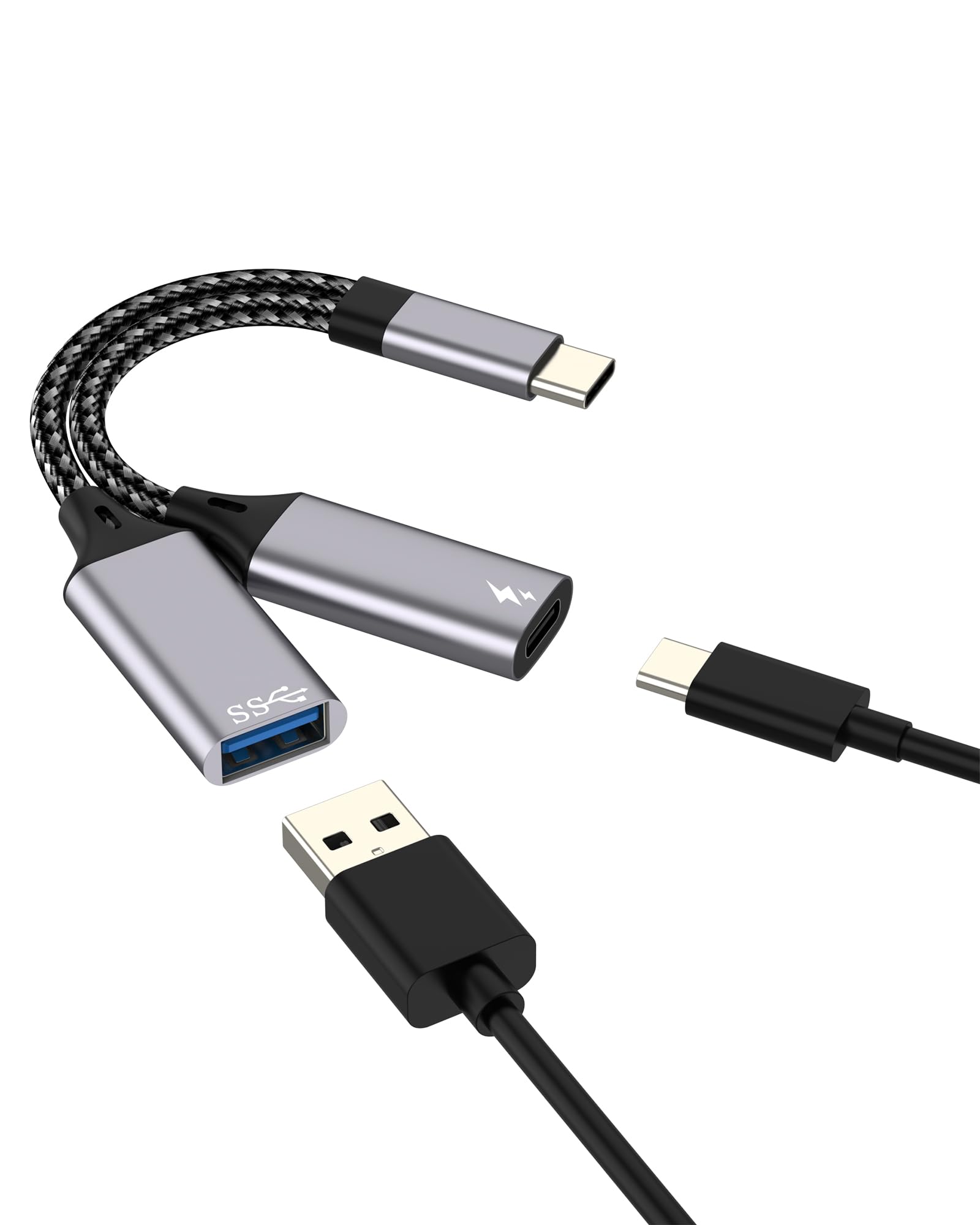 30w USB C Splitter for IPhone 16 15 Pro Max for Apple Adapter(2in1)OTG Digital Camera Cable Charging Converter Phone Charger for IPad Data Card Reader Adaptador Dual Power Drive Compatible for Samsung