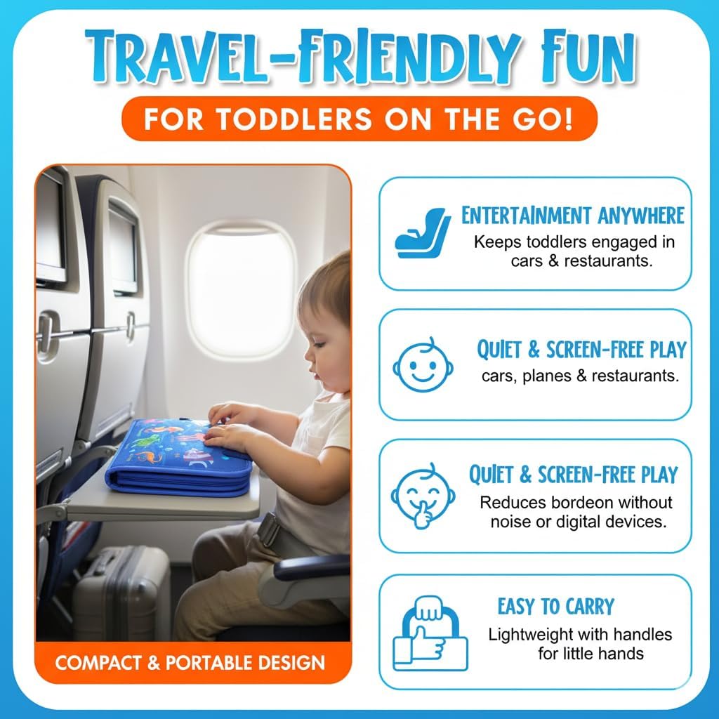 Montessori Busy Board for Toddlers 1-4 Years - Educational Sensory Toy for Fine Motor Skills & Learning Activities - Travel-Friendly Preschool Toy for Boys & Girls, Travel Toy for Kids