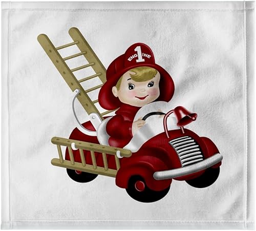 3dRose Lindo camión de bomberos con ilustración de bombero de niño pequeño - Toallas (twl-267643-3)