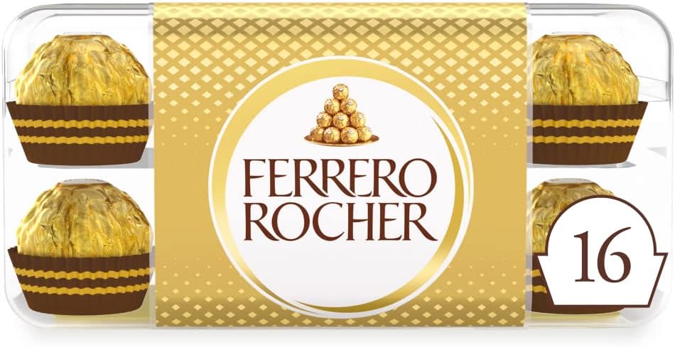Rocher Pralines, Chocolate Box, Chocolate Gift, Perfect Treat, Whole Hazelnut Covered in Milk Chocolate and Nuts, Pack of 16 (200g)