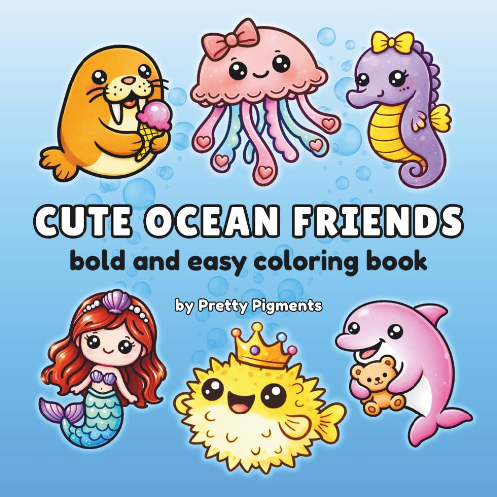 Cute Ocean Friends: Bold and Easy Coloring Book