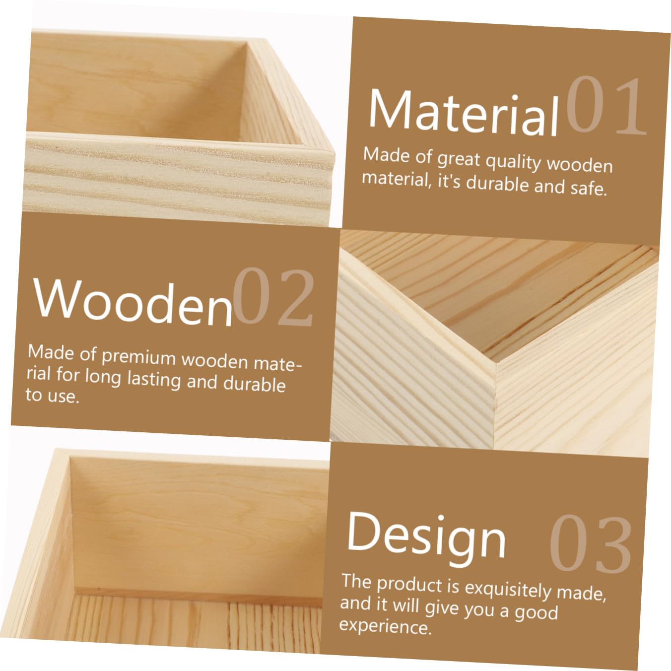 FONDOTIN Lot de 4 Petites Boîtes en Bois sans Couvercle, Coffrets de Rangement Rétro pour Montres et Épingles, Dimensions 15x15x7,2 Cm, pour Organisation Chevet