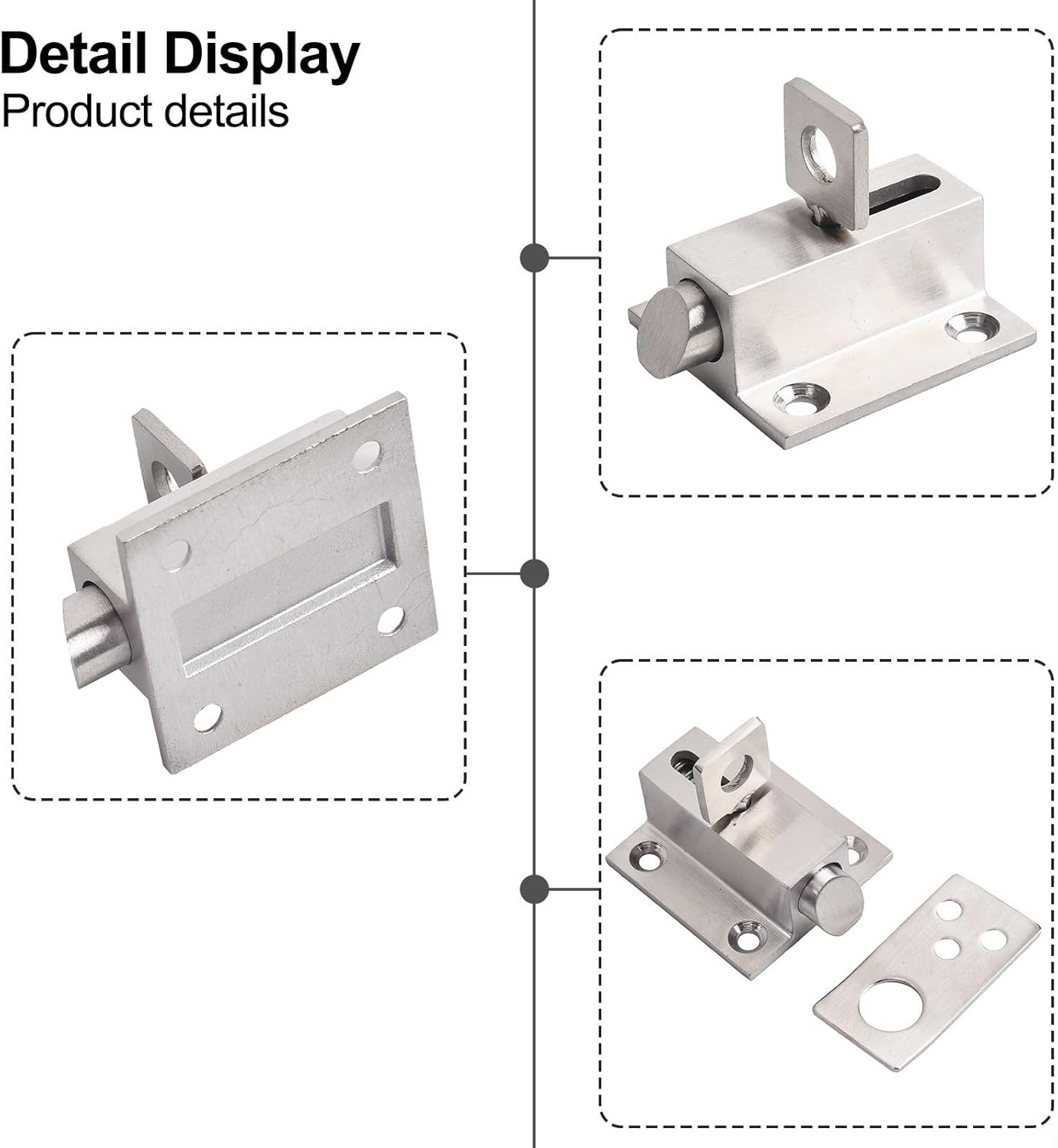 Stainless Steel Automatic Spring Latch Bolt, Self Closing Door Lock Mechanism for Casement, Anti Theft Security Bolt with Tool Install, Silver