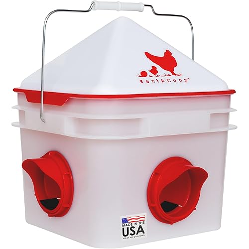 RentACoop Chick2Chicken 10lb BPA-Free 4-Port Feeder - Includes Anti-Roost Cone, Slider Port Cover, and Lid - Suitable for up to 20 Chicks & 12 Adult Chickens