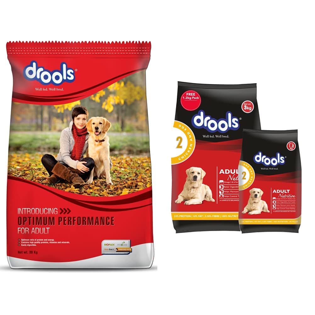 Drools Optimum Performance Adult Dry Dog Food, 20kg&Drools Chicken and Egg Adult Dry Dog Food, 3 kg with Free 1.2 kg (B0BP52F6HG) Amazon Price History, Amazon Price Tracker