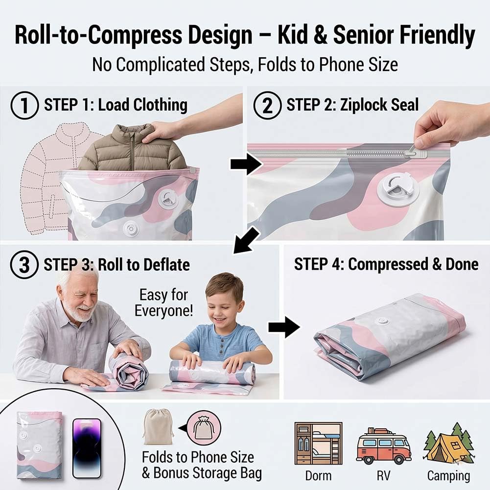 2026 No Pump Large Vacuum Storage Compression Bags, 3-Sec Press & Seal Heavy-Duty Space Saver Bags, Reusable Cube Vacuum Seal Bags for Jumbo Bedding, Comforters, Blankets & Clothes (3PCS,L)