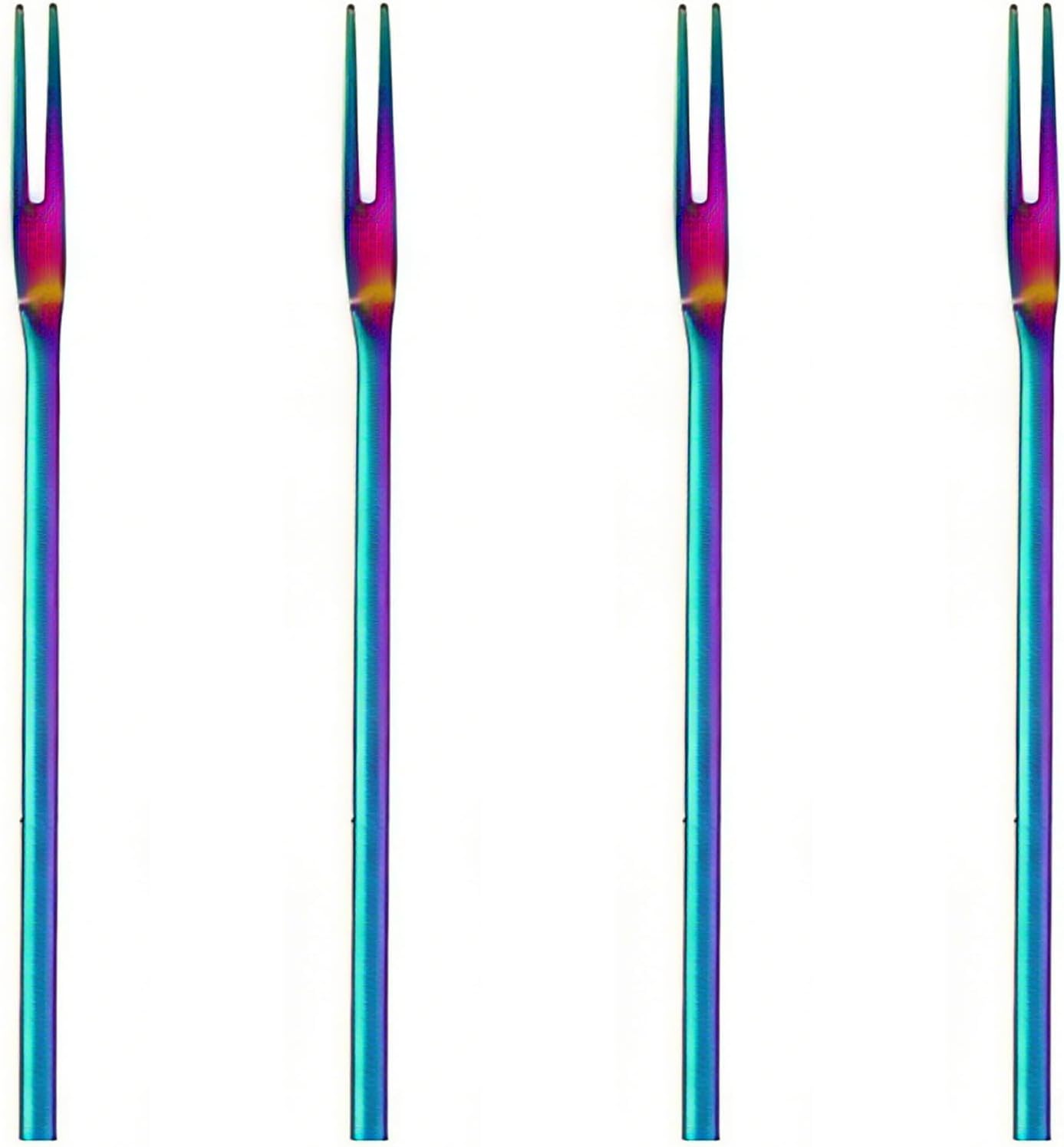 Bamily 4 Pcs Rainbow Color Dessert Forks, 304 Stainless Steel Fruit Forks Reusable, Pickle Olive Fork for Dessert,Fruit,Salad,Appetizer