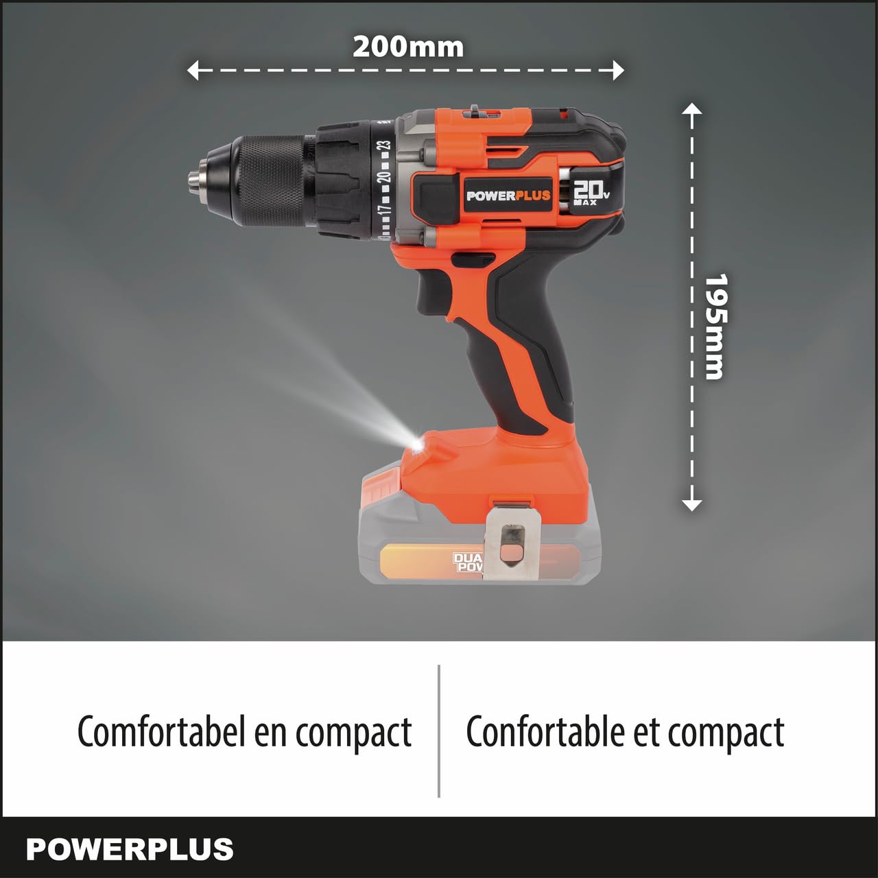 Wiertarka akumulatorowa Dual Power POWDP15100 - śrubokręt 20V, bez baterii litowo-jonowej 20 V, ładowarka, walizka na narzędzia