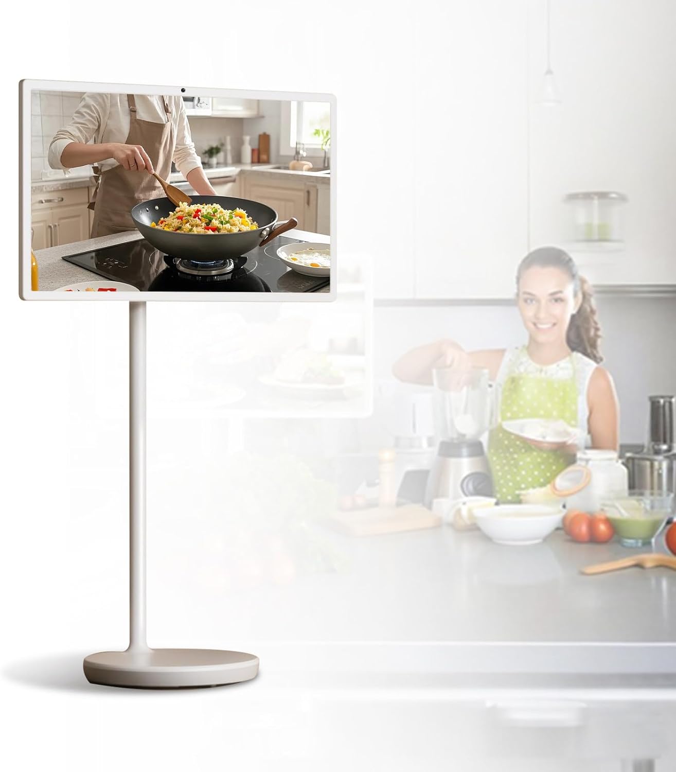 Smart Portable TV on Wheels,Built-in 1300W Camera,Android OS,6G RAM+128G Storage,Adjustable Vertical Angle,Lifting Support,Larger Battery Up to 6-7 hr,for Home,Outdoors 25inch