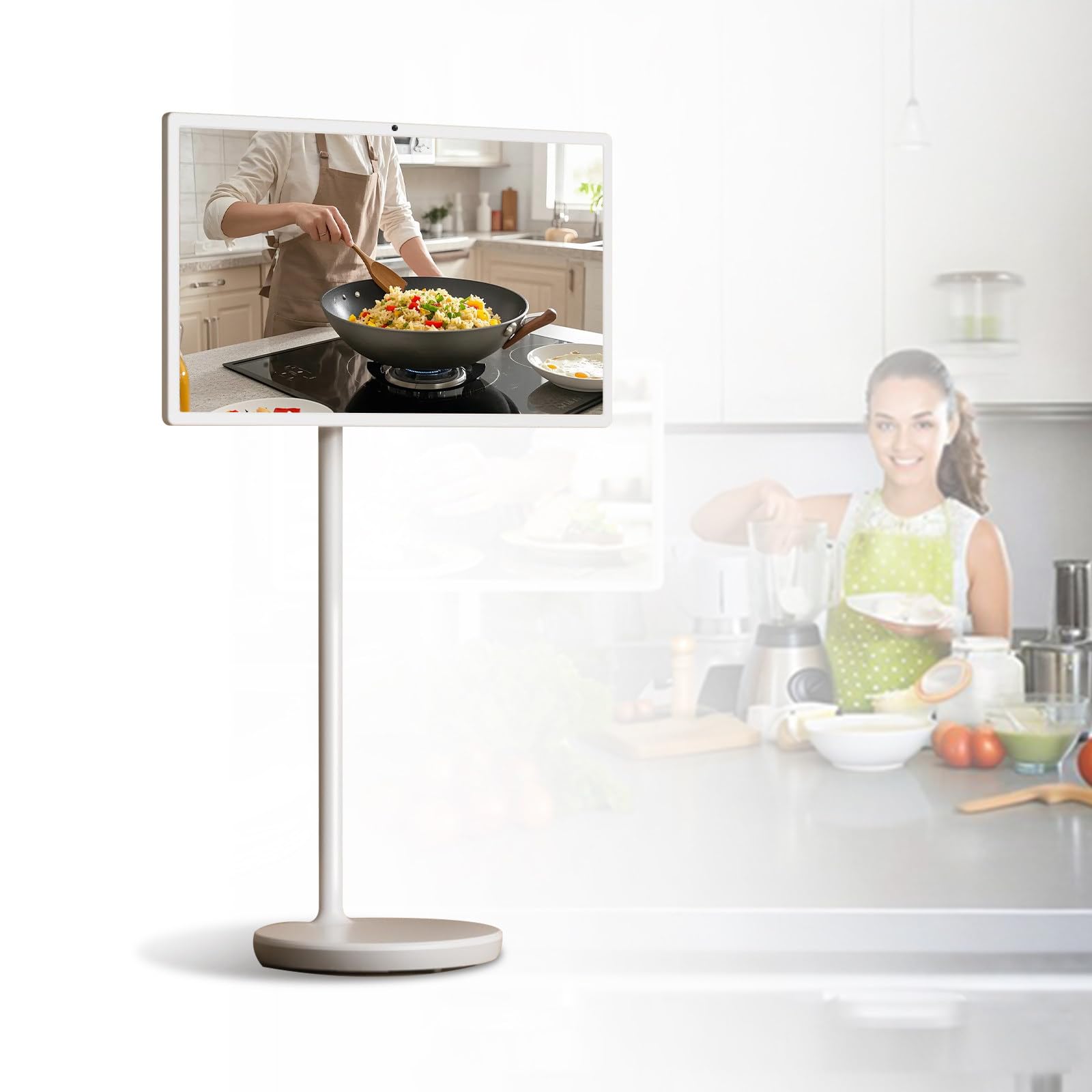 TV Portatile con Ruote,Supporto su Palo e Fotocamera Integrata da 13 MP,Display Touch Mobile,6G+128G,Batteria 8000 Integrata, per Streaming Live,Intrattenimento Domestico 22inch