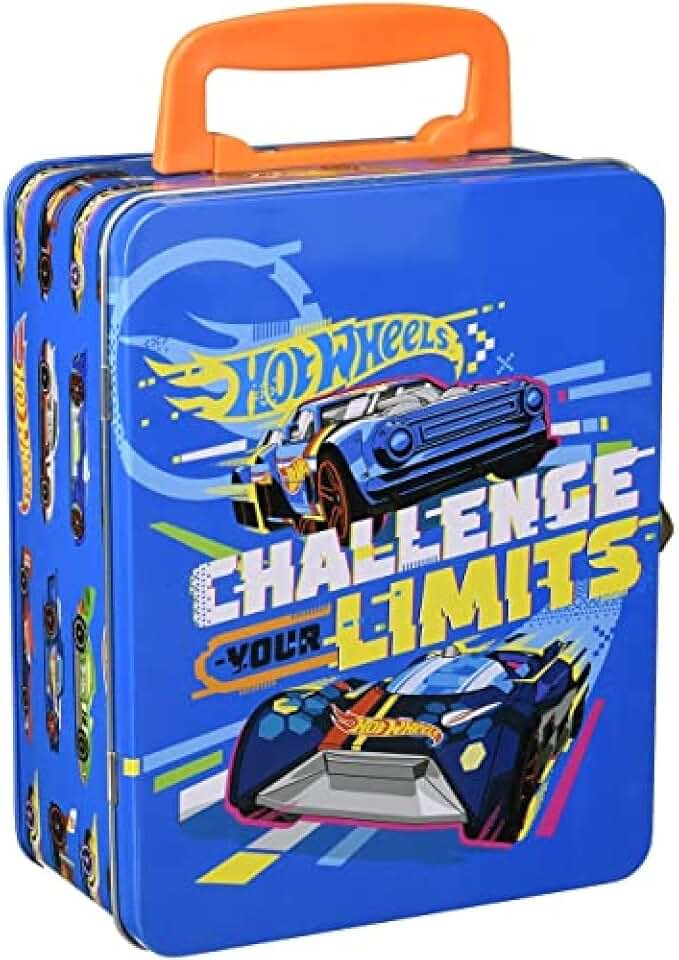 Theo Klein 2883 Hot Wheels Sammelkoffer, Spielzeugkoffer aus Metall für bis zu 18 Autos, 21 x 15,5 x