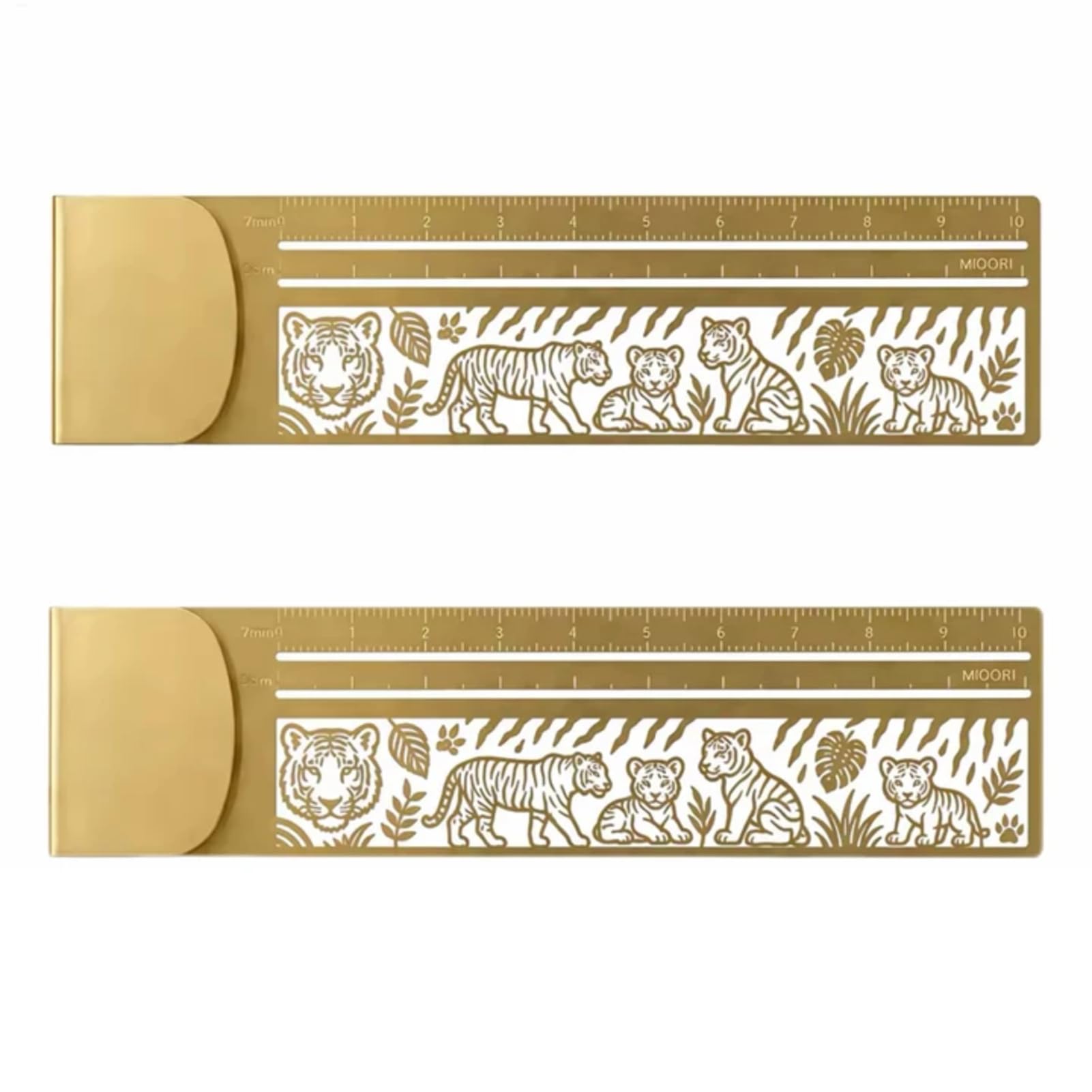 Brass Clip Ruler, 2PCS Cute Cat Ruler Stencils for Kids Adults (Tiger)