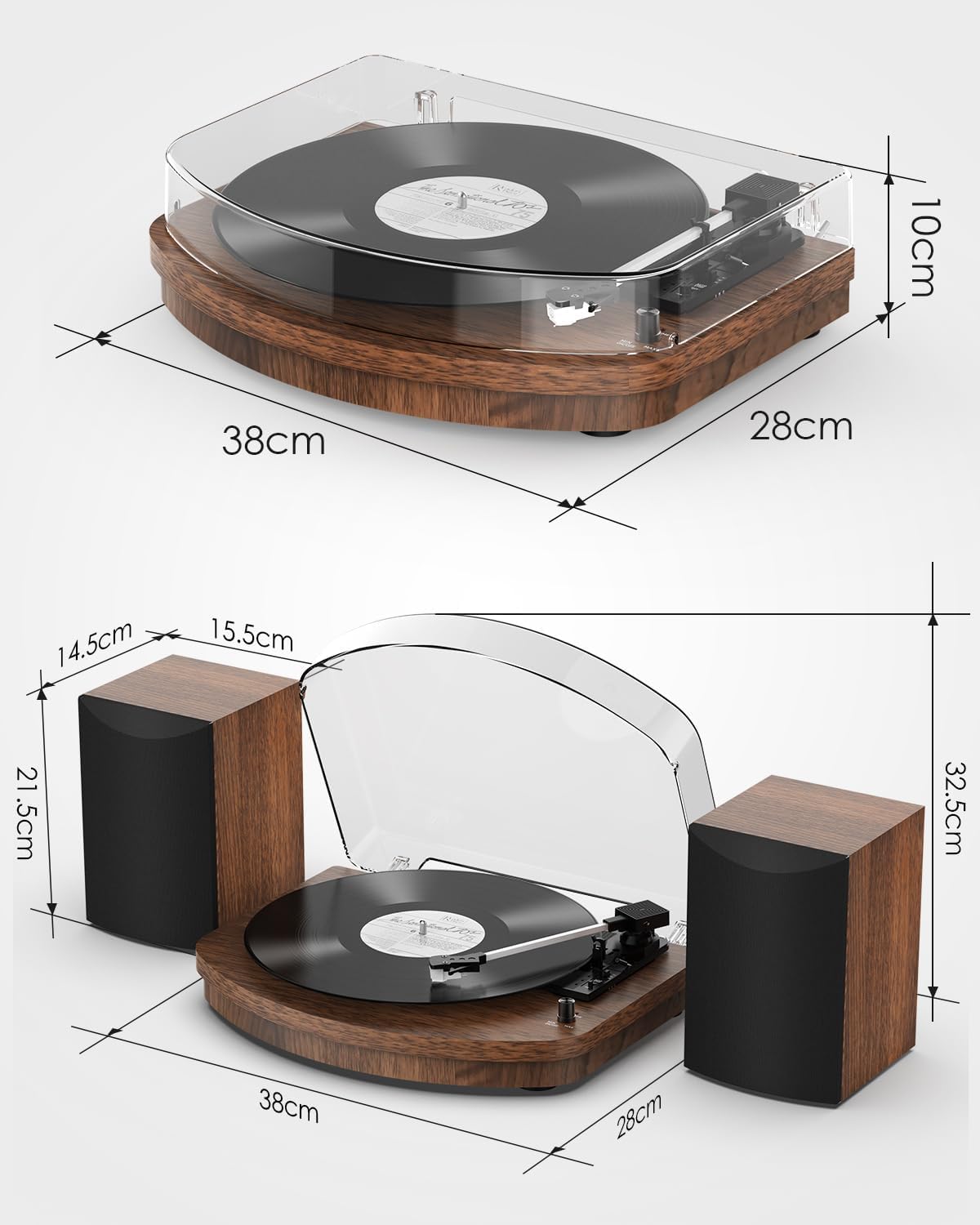 Giradischi con Doppi Altoparlanti Stereo Cartuccia AT-3600L Marrone | Trasmissione a Cinghia, Riproduzione Wireless, 3-Velocità 33/45/78 Giri, Uscita RCA, Vintage