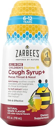 Zarbee's Tos diurna todo en uno para niños de 6 a 12 años con miel oscura, cúrcuma, vitaminas B y zinc, 1 recomendado por pediatra, sin drogas ni disponible en Yaxa Colombia