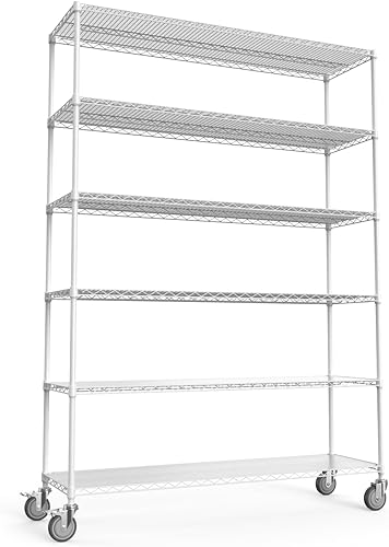 Miniatura 1 de NSF - Estantería de alambre de 6 niveles y 6000 libras, estante de almacenamiento ajustable resistente con ruedas de 5 pulgadas y revestimientos