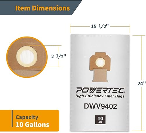 Miniatura 2 de POWERTEC DWV9402 - Bolsas de forro polar para Dewalt DWV010, DWV012, DWV015, extractor de polvo, bolsas de repuesto para aspiradora Dewalt (75029V)