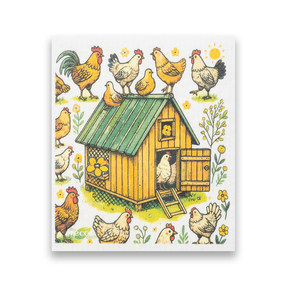 SWEDEdishcloths - Cellulose Sponge Dish Towels - Mixed Set of 6 (One of Each Design) Chickens Swedish Dish Cloths