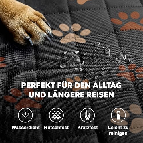 Hainberger Hundedecke Auto Rückbank Wasserabweisende Kratzfeste Autodecke für Hunde wasserdichte rutschfeste Autoschondecke mit Seitenschutz und Sichtfenster,4-in-1 Rücksitzschoner 137x147(mit Muster)