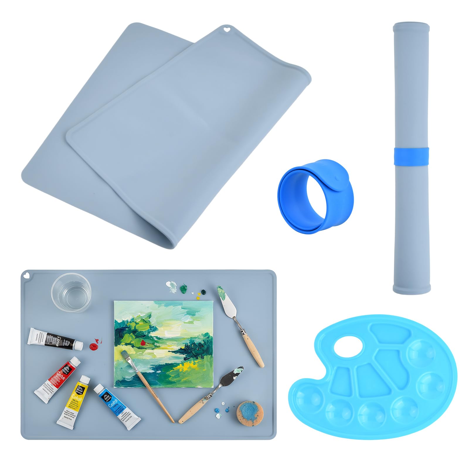 Tappetino da pittura in silicone con 1 clip magnetica ad assorbimento e 1 tavola da disegno, grande, 60 x 40 cm, tappetino da scrivania per bambini, riutilizzabile, tappetino per pittura, per