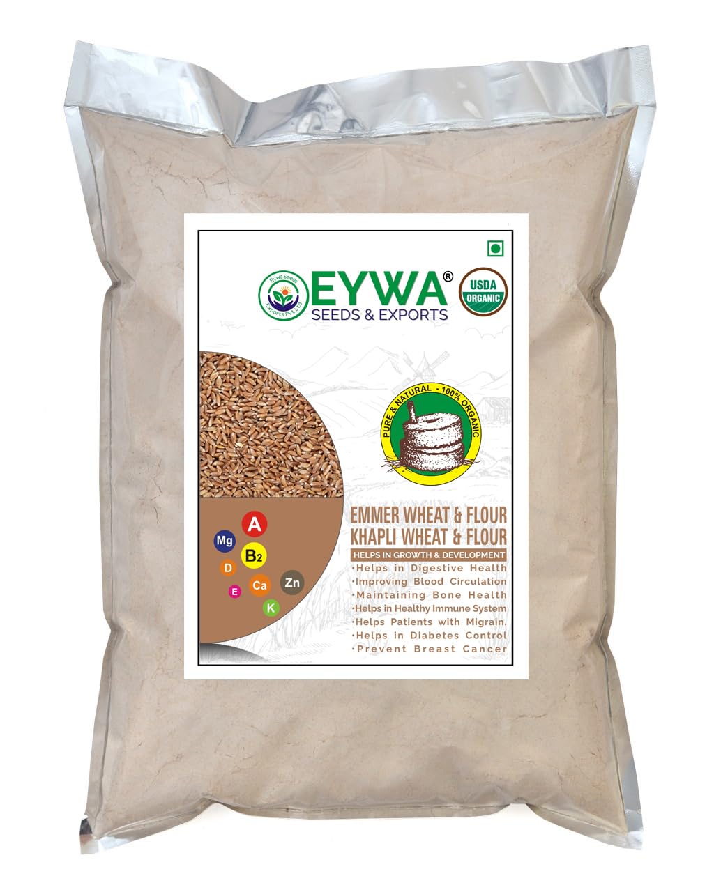 Organic Khapli Wheat Flours (10 kgs) For Eating And Cookings | Khapli Gehu Atta |High Dietary Fiber For Easy Digestion Produce Of India From Organic Farms By EYWA