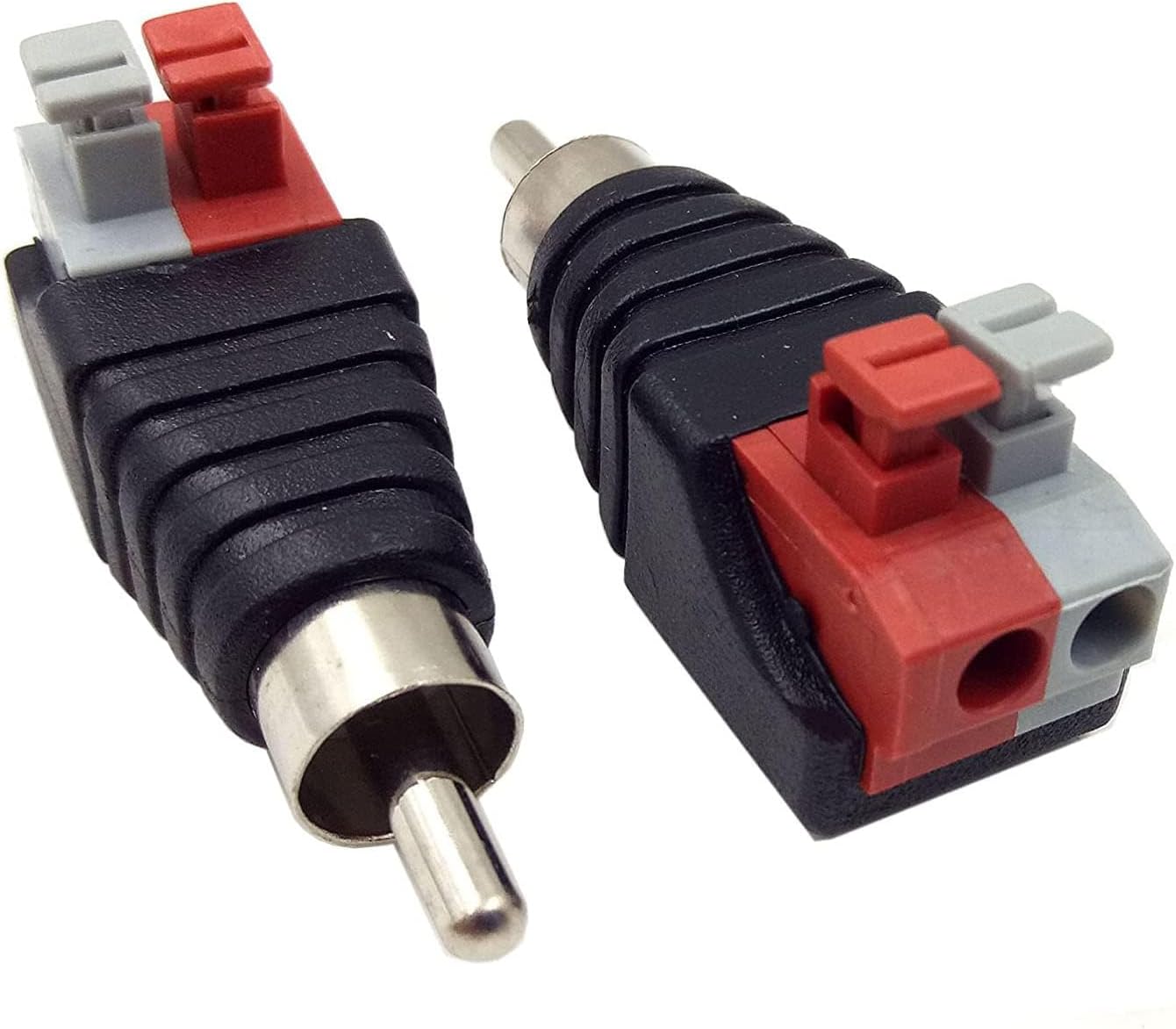 Hakiang 2-Pack Speaker Phono RCA Male to 2 Screw Terminal Female Strip Audio Video Spring Press Type Balum Connector Adapter (RCA M/AV F)