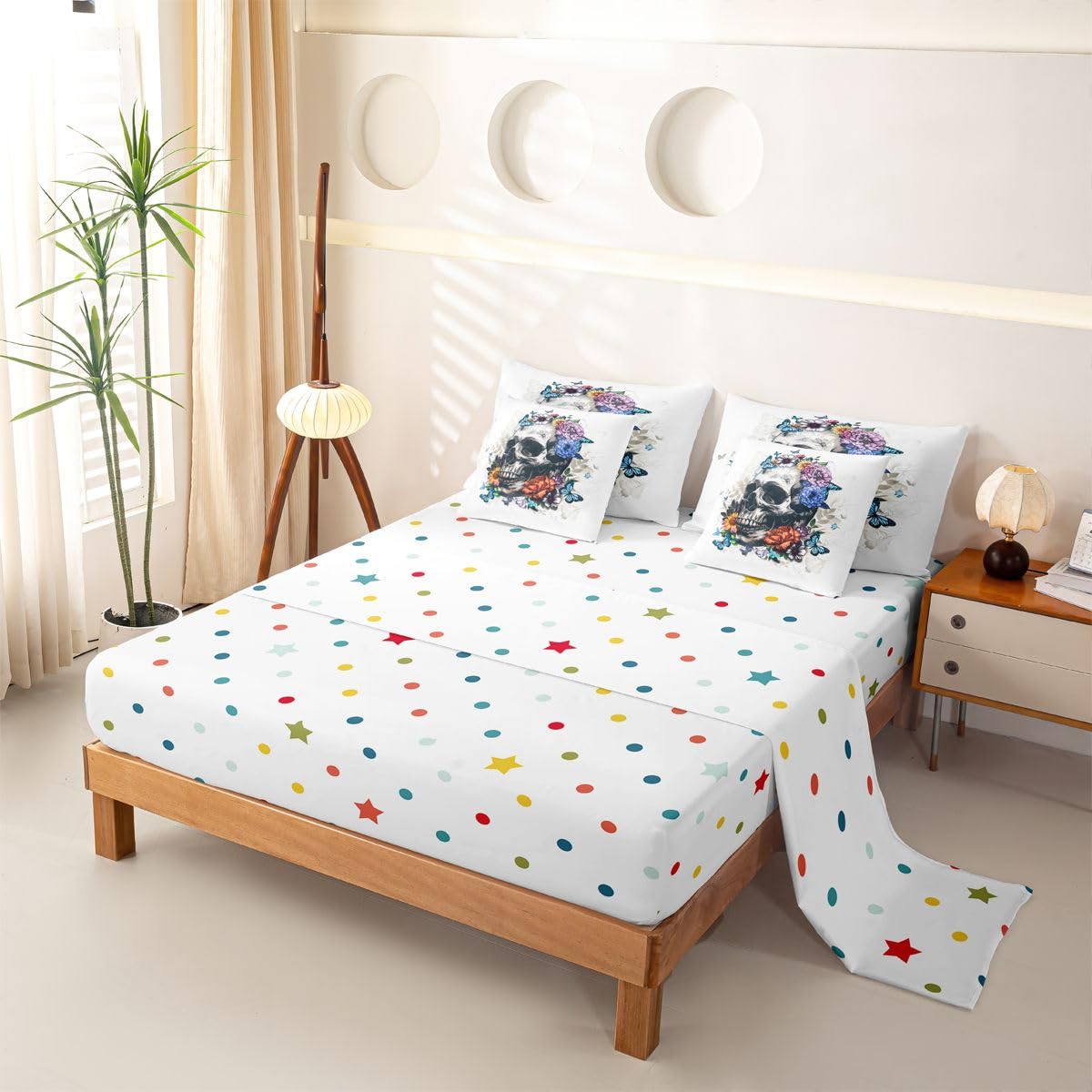 Loussiesd Set di biancheria da letto con copripiumino con lenzuola, 7 pezzi, per letto singolo, motivo: teschio, per bambini, ragazzi, ragazze, Halloween, teschio, decorazione per camera da letto